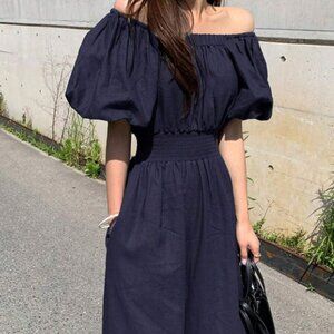 Bubble Sleeve Jumpsuit with Pockets Navy XL BNWT